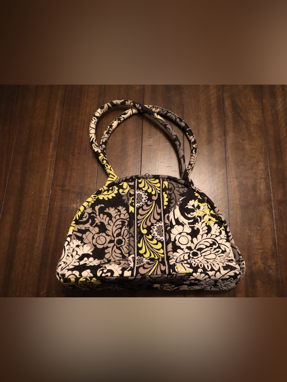 Vera Bradley Quilted Floral Tote in Black, Green, and White